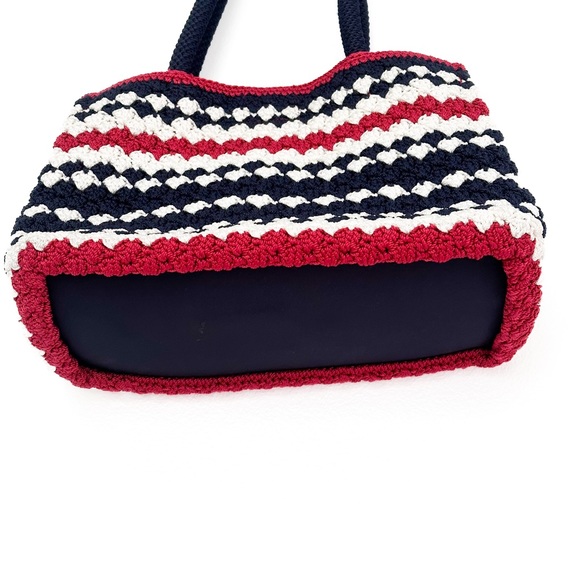 The Sak Red White Blue Striped Cali Crochet Purse Shoulder Bag - Picture 5 of 9